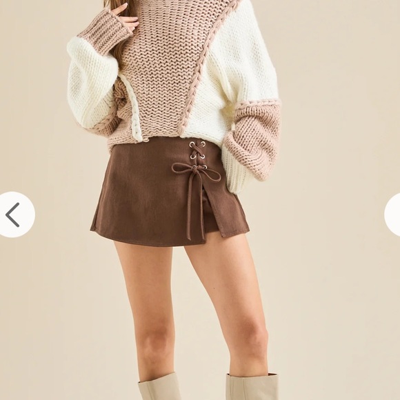 Altar’d State “Emmy” lace up brown skirt size XS. - Picture 2 of 5